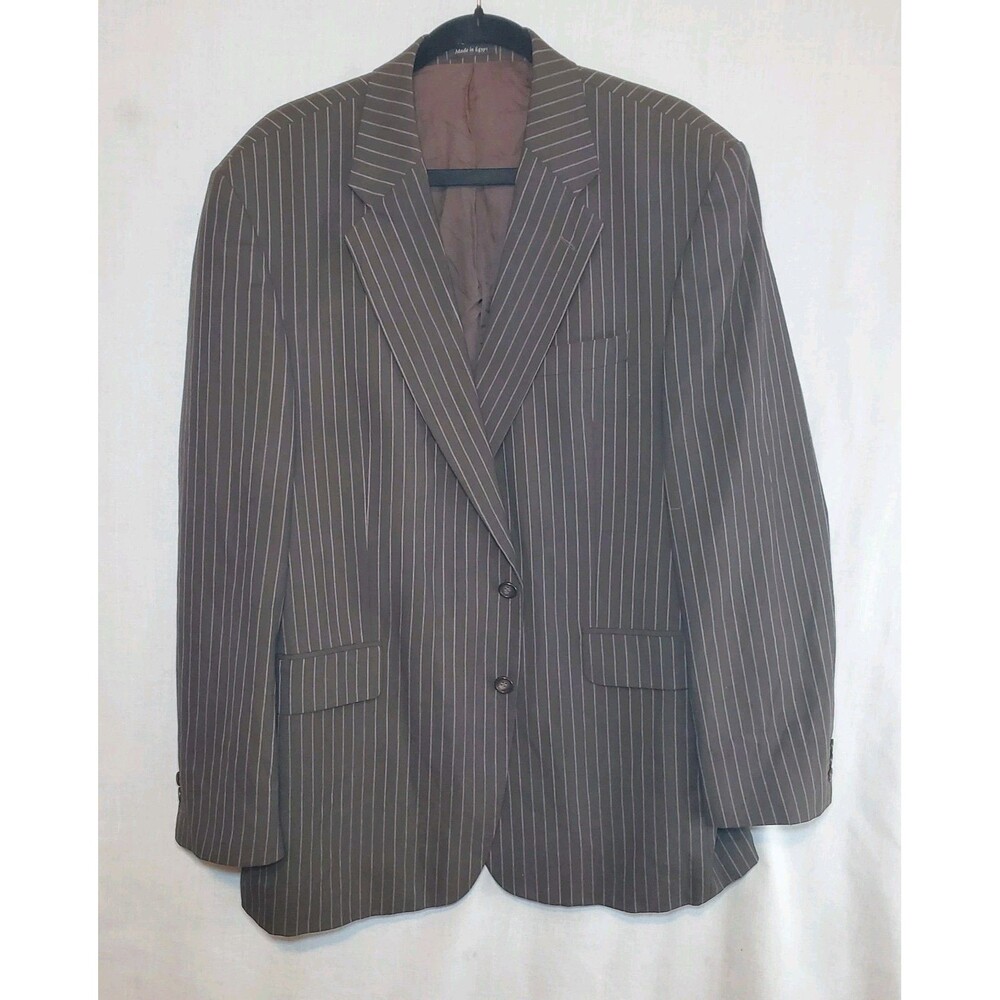 VTG ALEXANDRE OF ENGLAND 100% Wool Brown Pin Stripe Blazer Sport Coat 46L Long